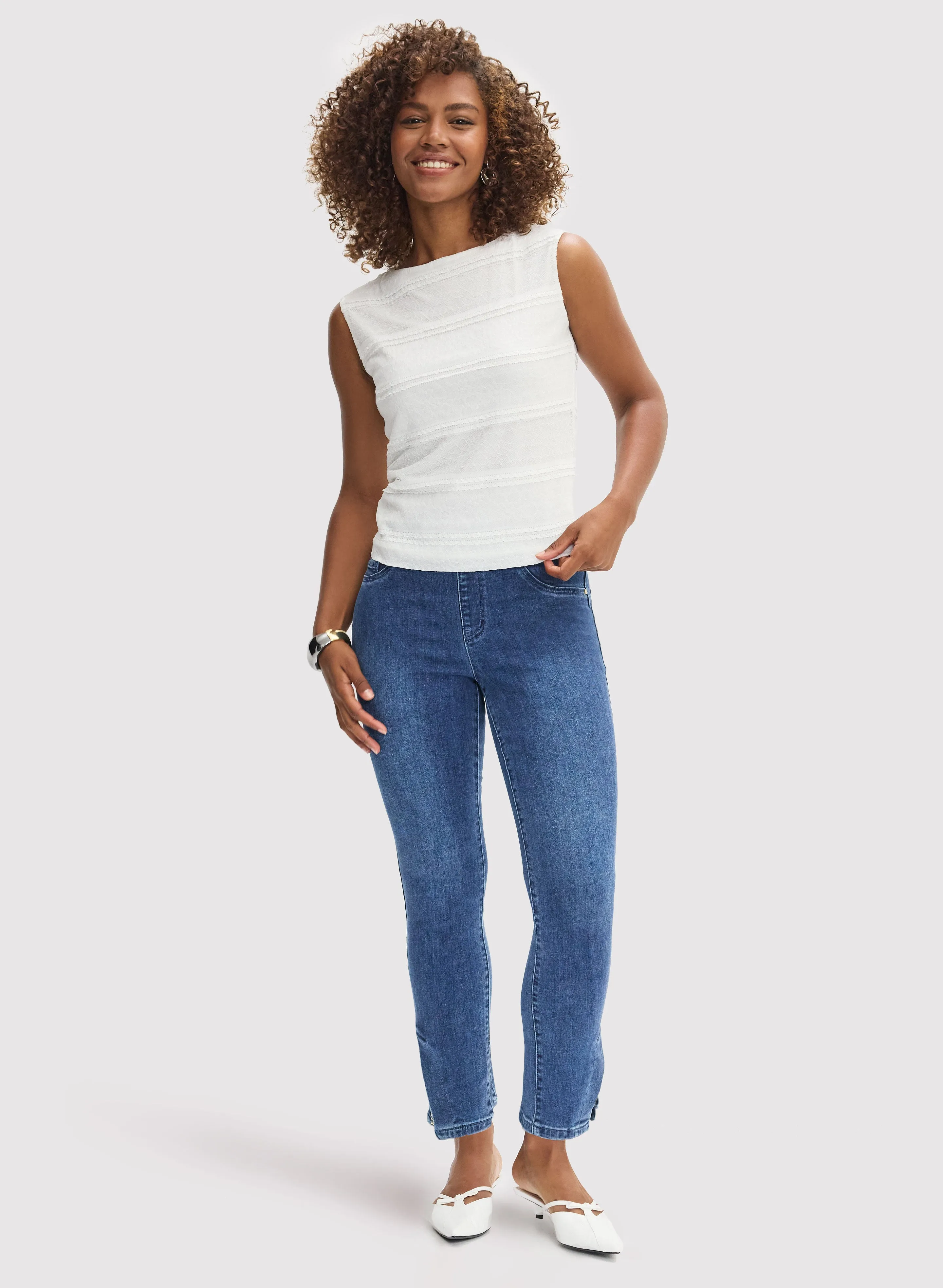 Sleeveless Lace Tank Top & Hem Slit Jeans sold by Laura