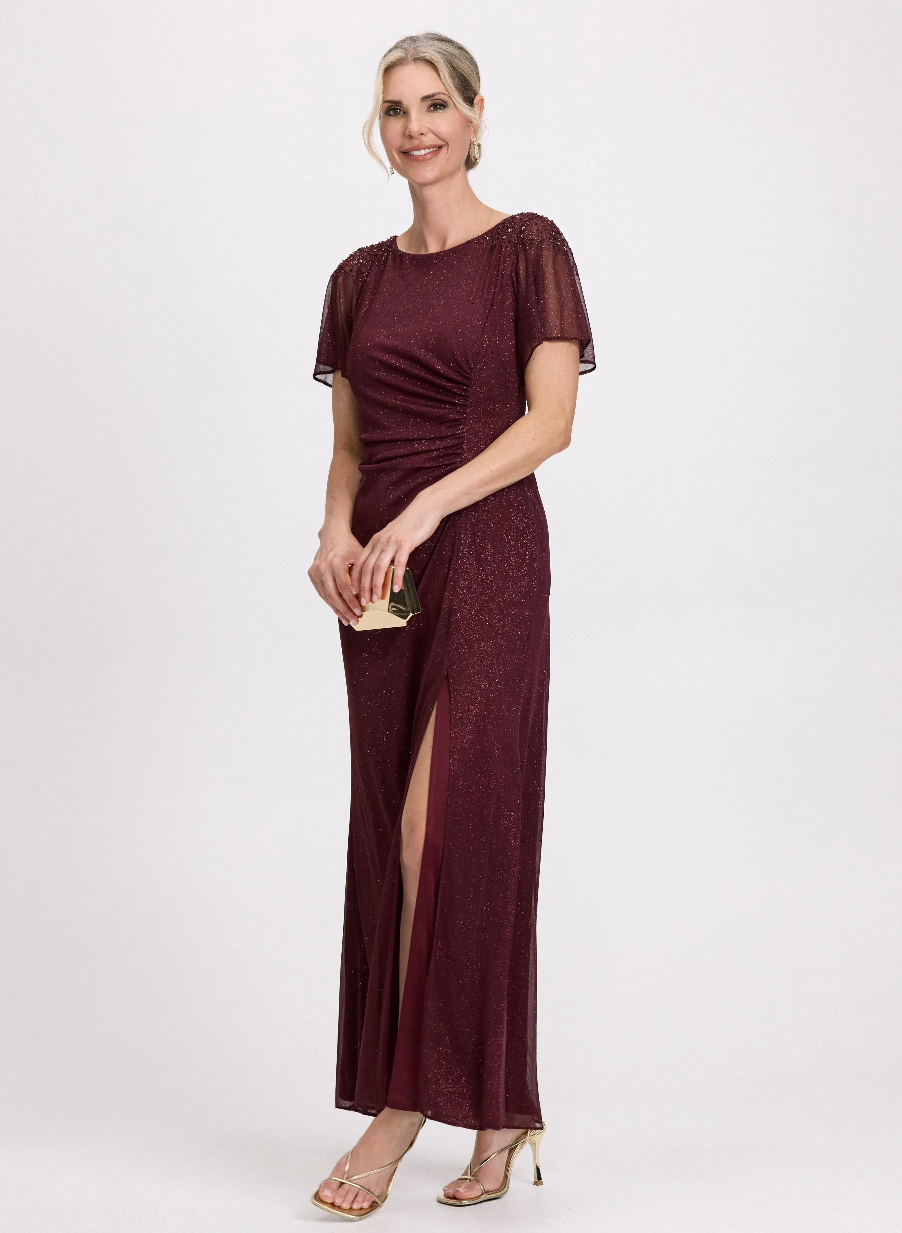 Bead Detail Flutter Sleeve Dress sold by Laura