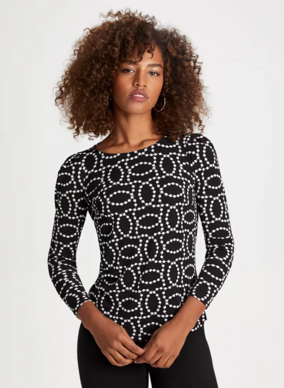 Boat Neck Pearl Print Top sold by Laura