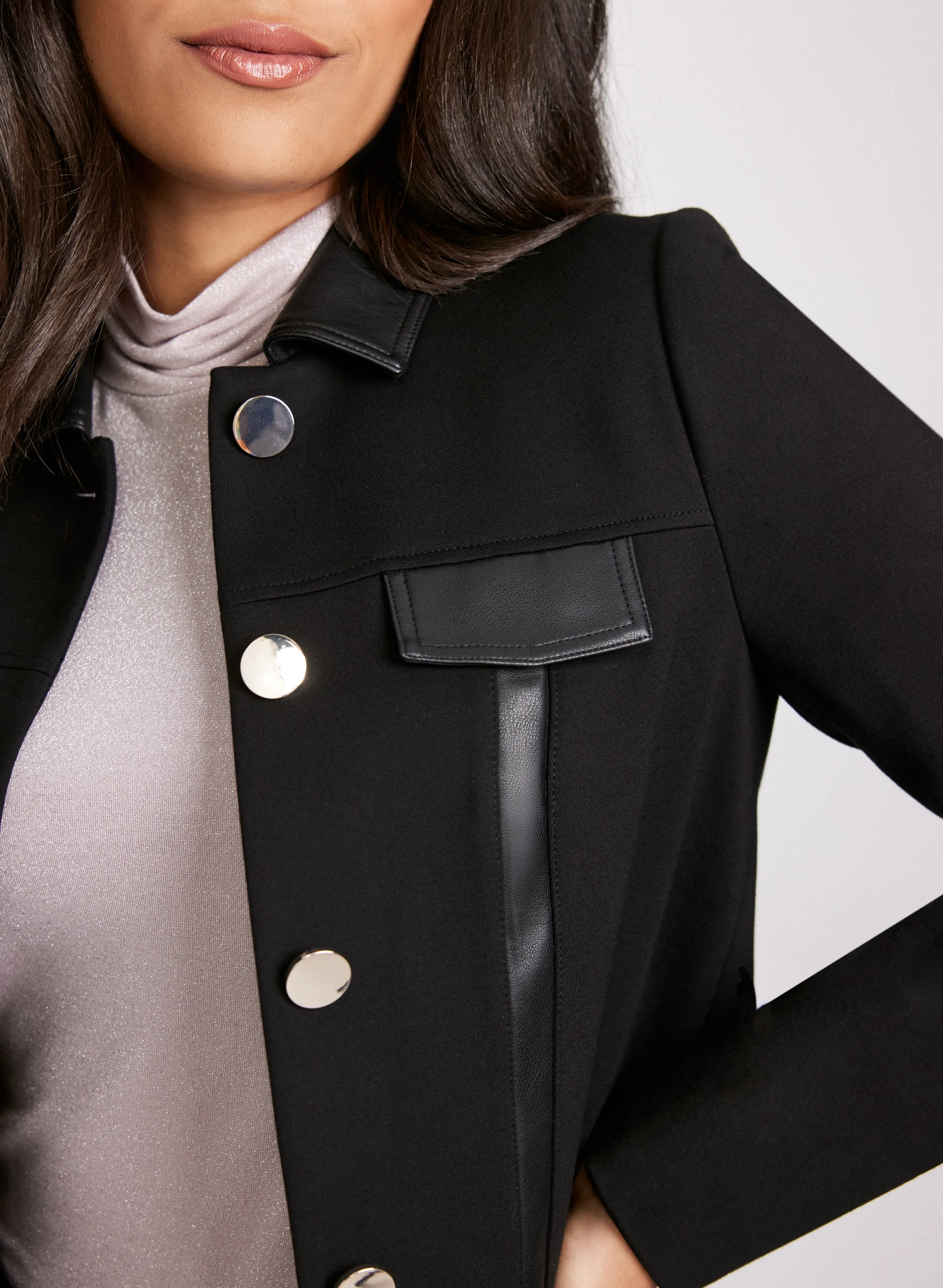 Vegan Leather Detail Cropped Jacket sold by Laura product image thumbnail 5