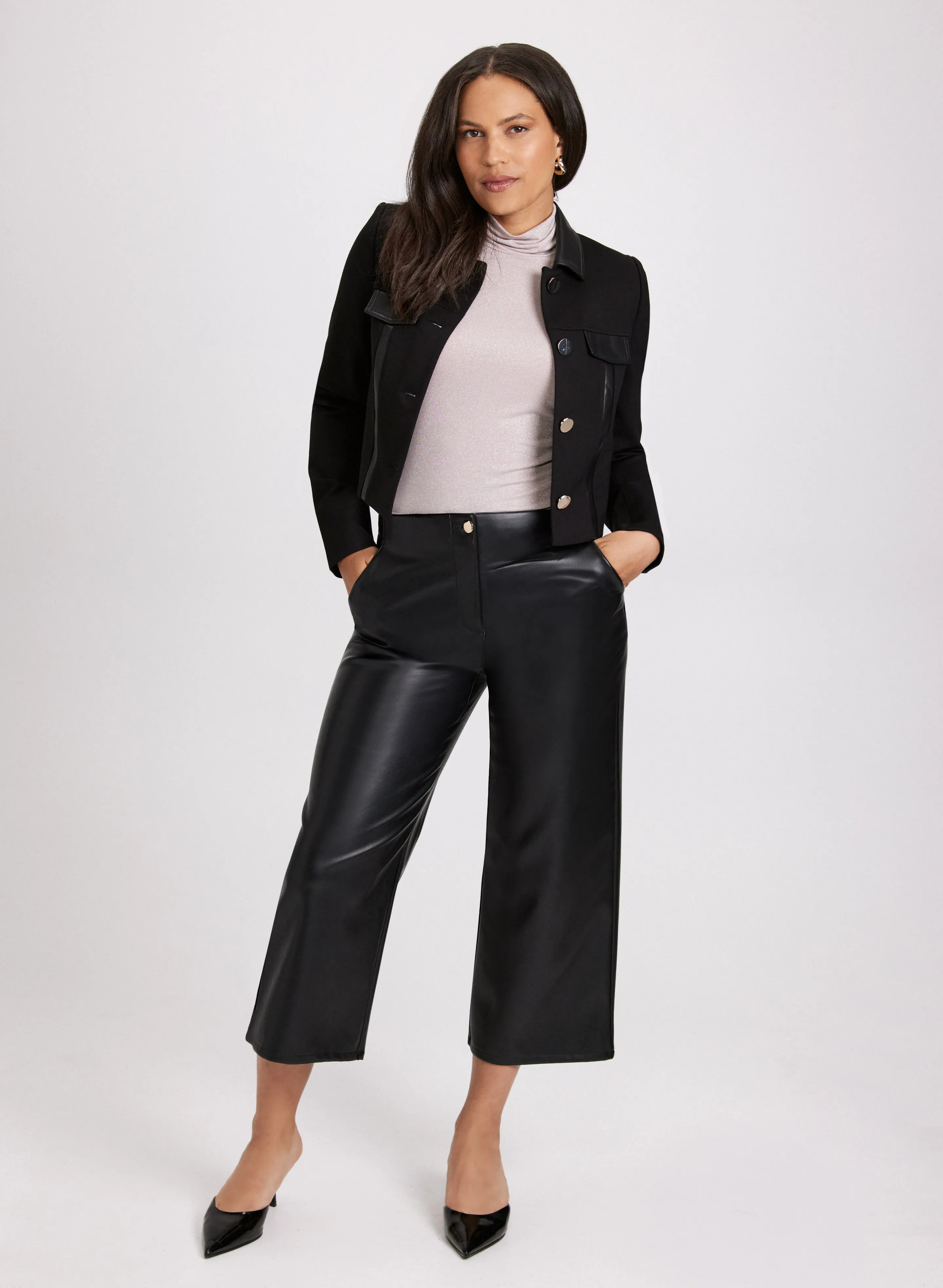 Vegan Leather Detail Cropped Jacket sold by Laura product image thumbnail 3