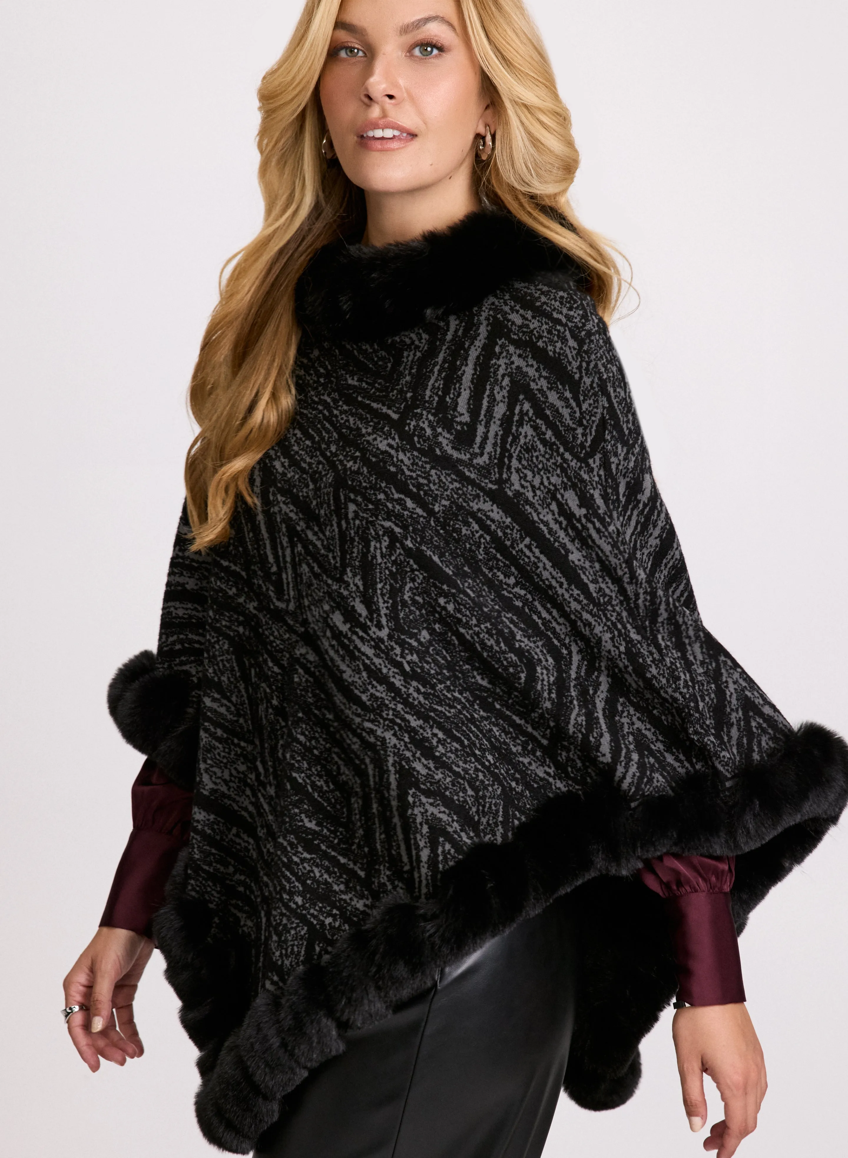 Faux Fur Trim Popover Poncho sold by Laura product image thumbnail 5