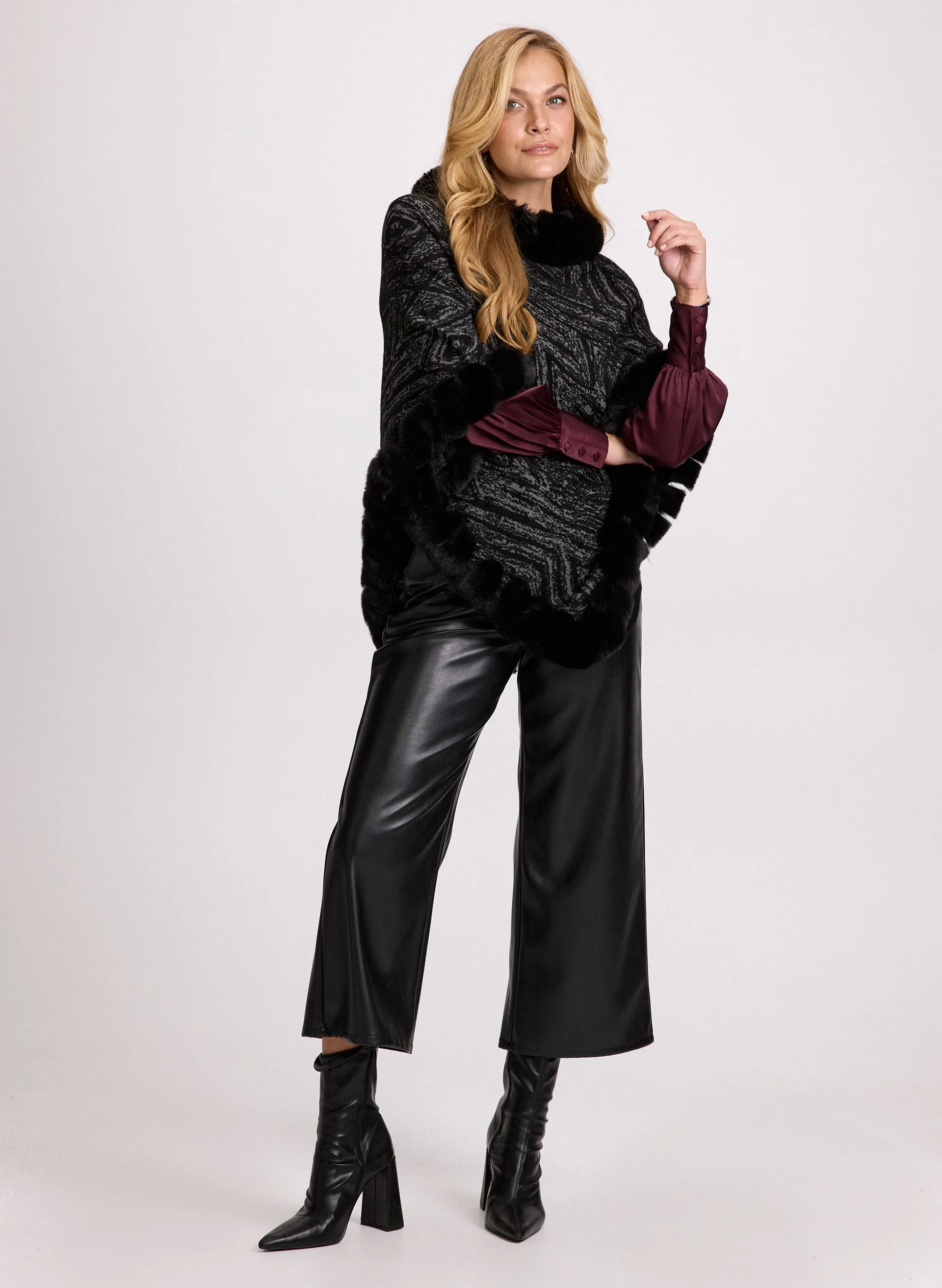 Faux Fur Trim Popover Poncho sold by Laura product image thumbnail 3