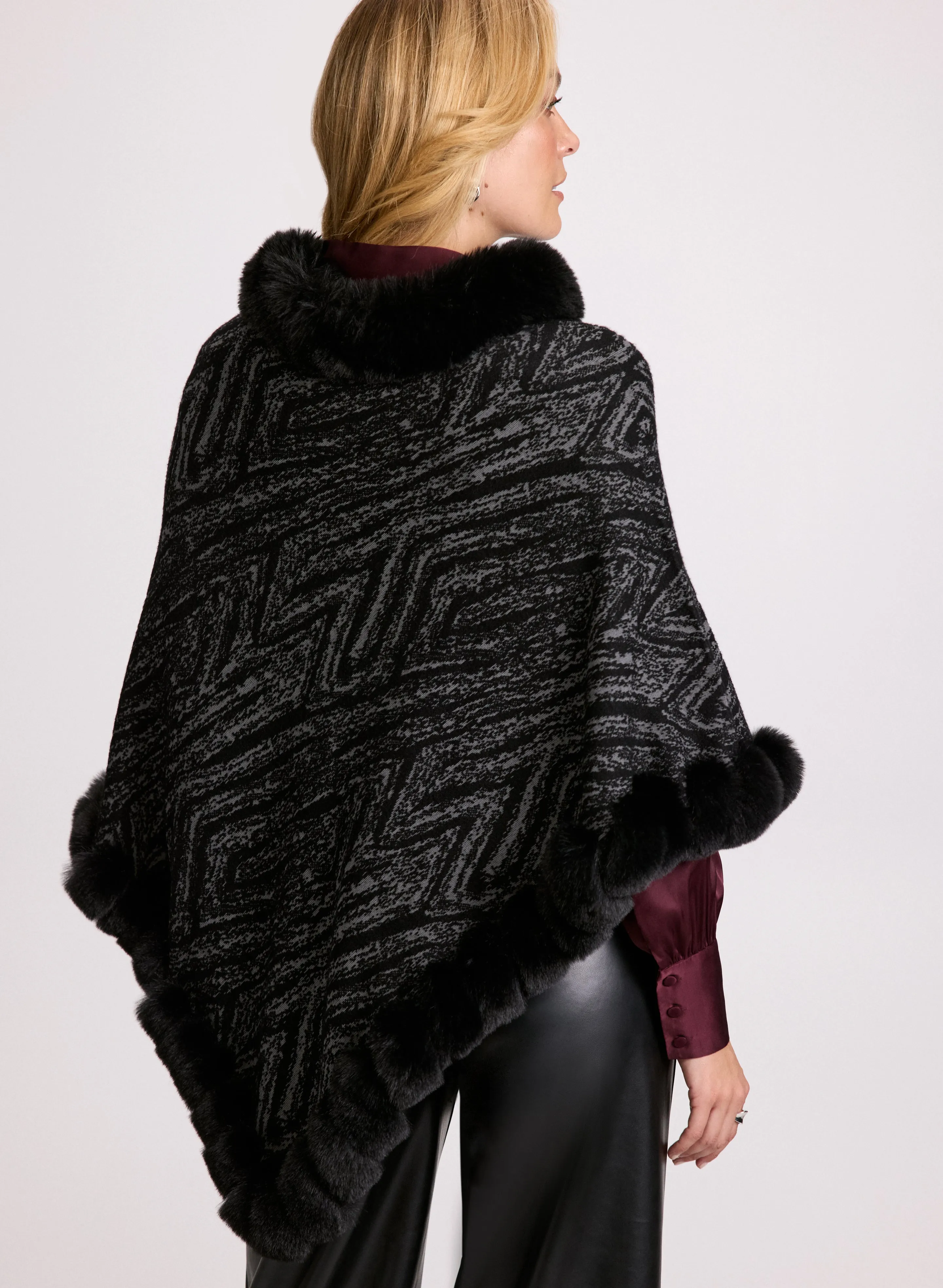 Faux Fur Trim Popover Poncho sold by Laura product image thumbnail 4