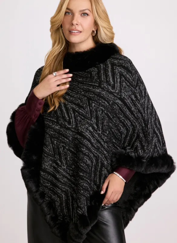 Faux Fur Trim Popover Poncho sold by Laura