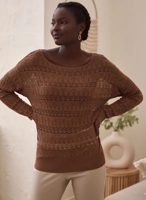 Long Sleeve Pointelle Knit Top sold by Laura