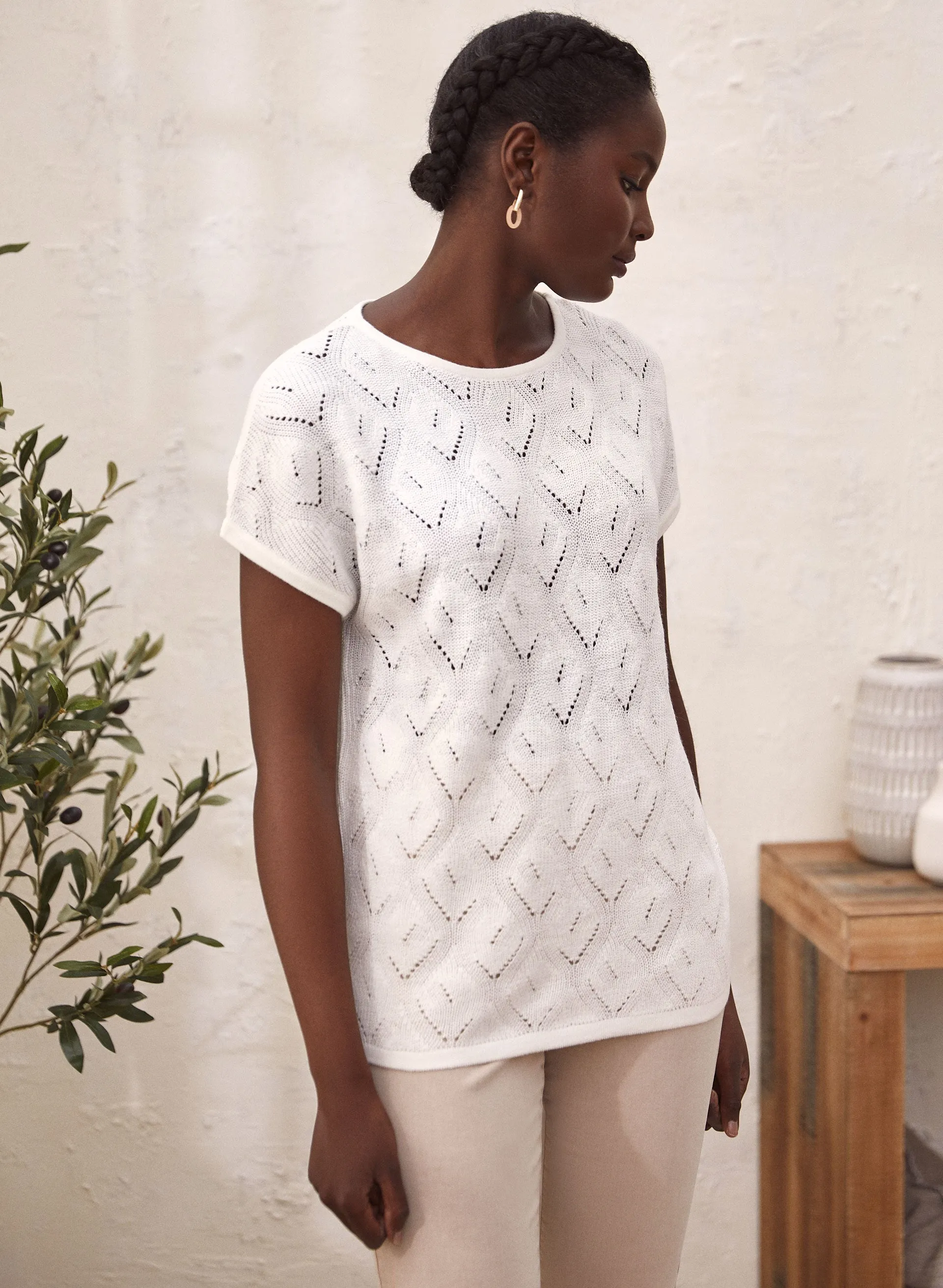 Short Sleeve Pointelle Knit Top sold by Laura