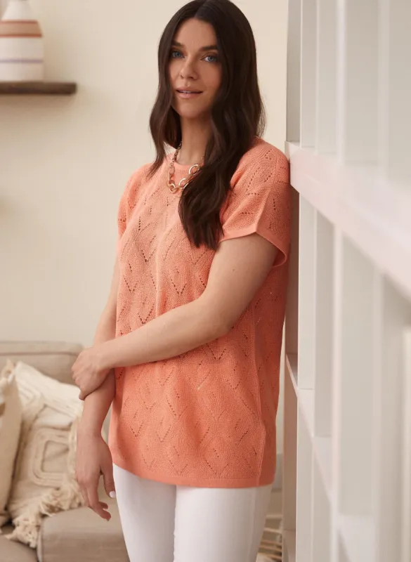 Short Sleeve Pointelle Knit Top sold by Laura