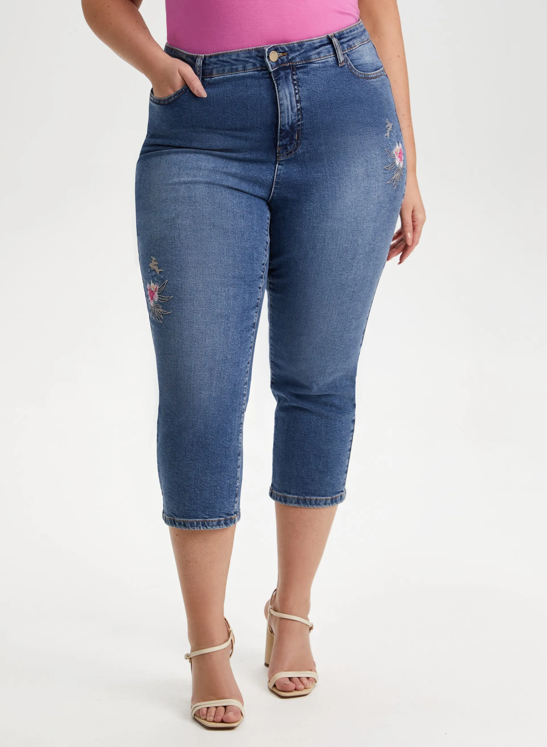 Floral Detail Denim Capris sold by Laura