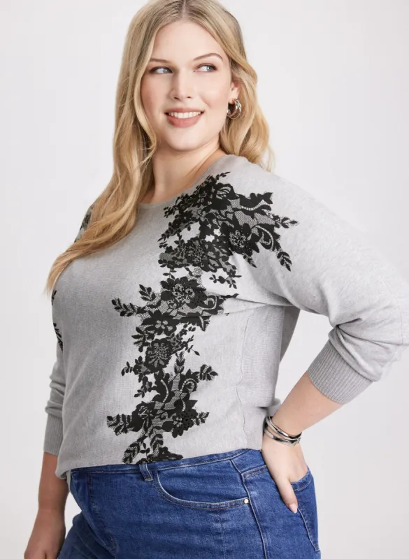 Lace Print Knit Pullover sold by Laura