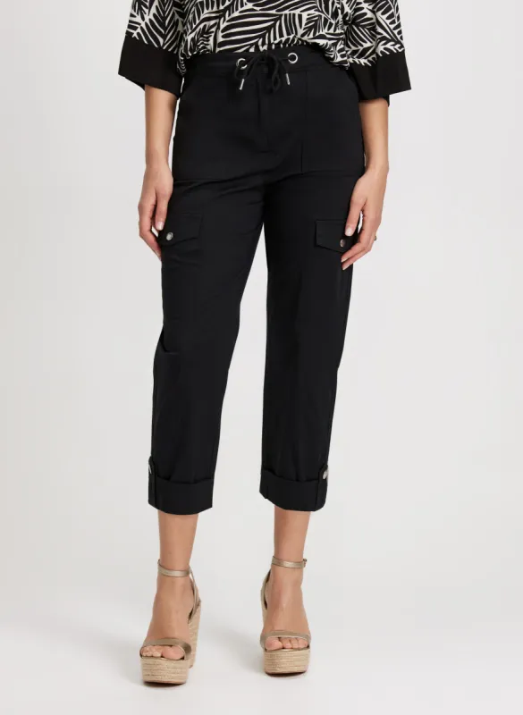 Cotton Drawstring Waist Cargo Capris sold by Laura