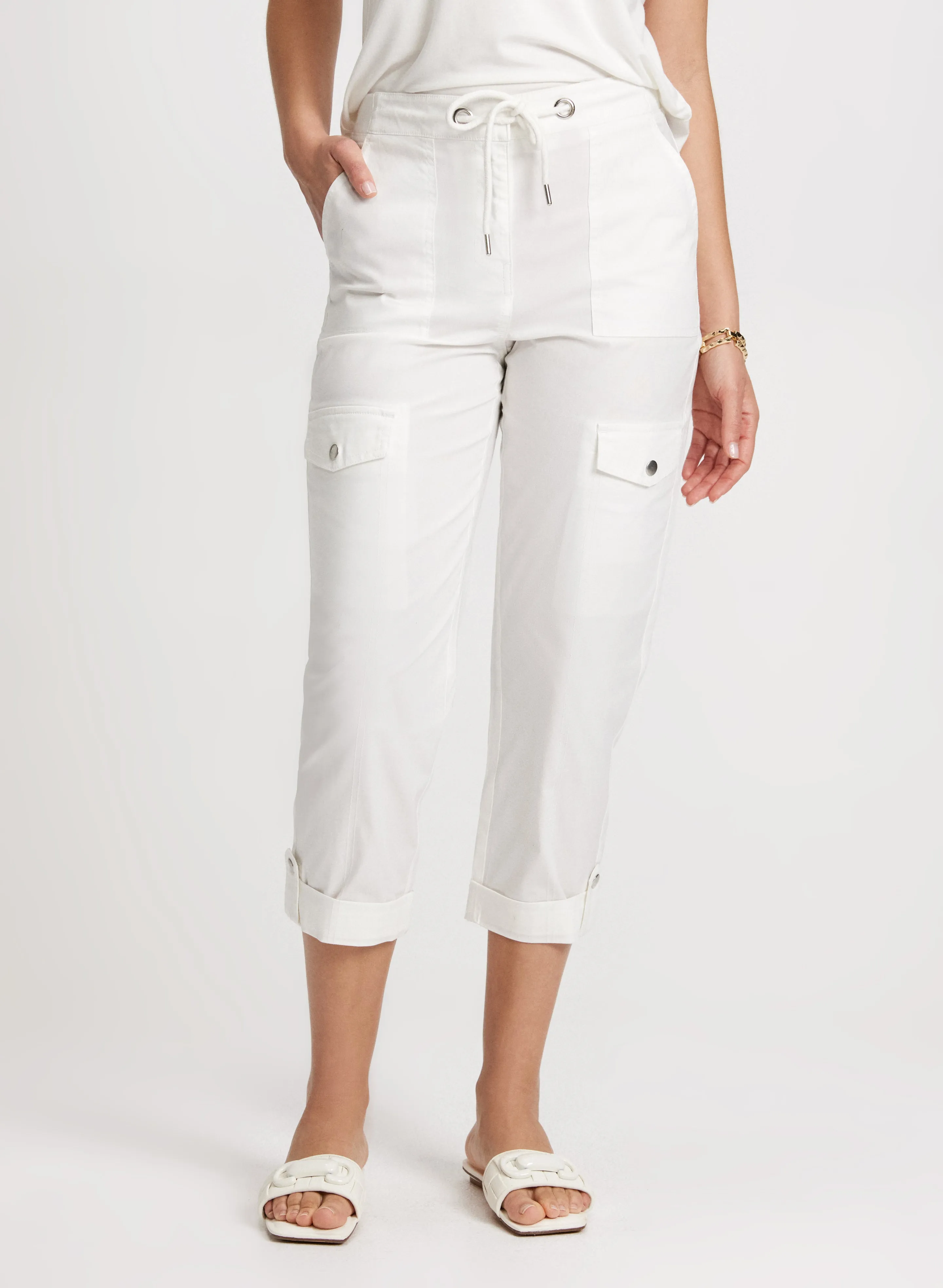 Cotton Drawstring Waist Cargo Capris sold by Laura