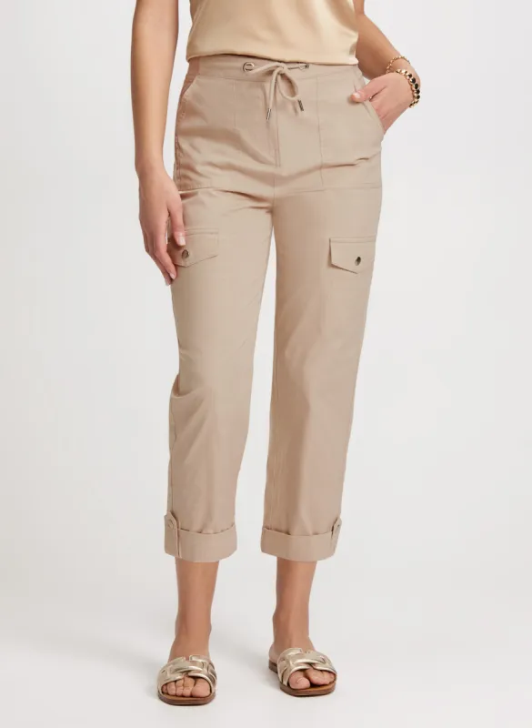 Cotton Drawstring Waist Cargo Capris sold by Laura