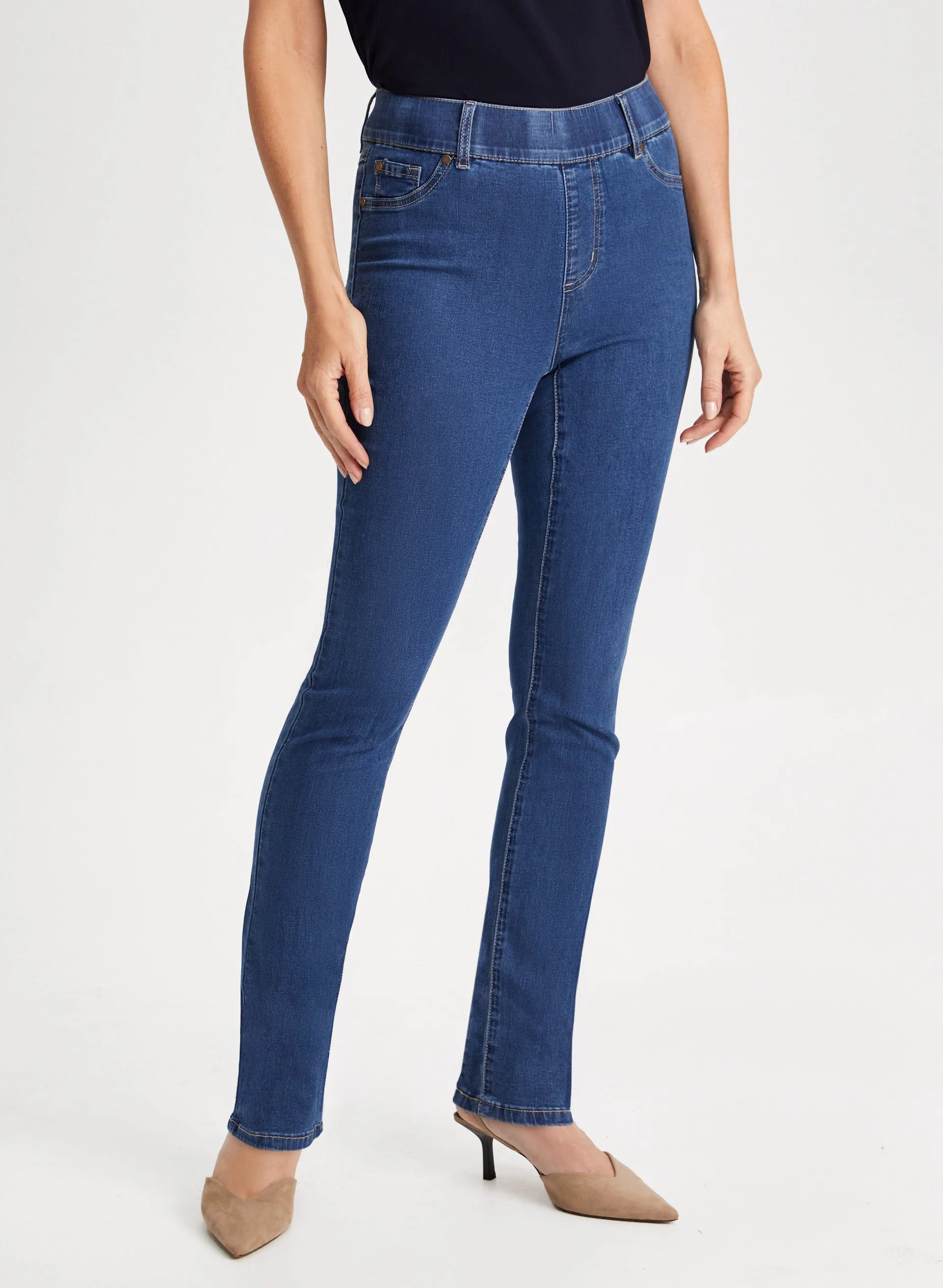 Straight Leg Pull-On Jeans sold by Laura