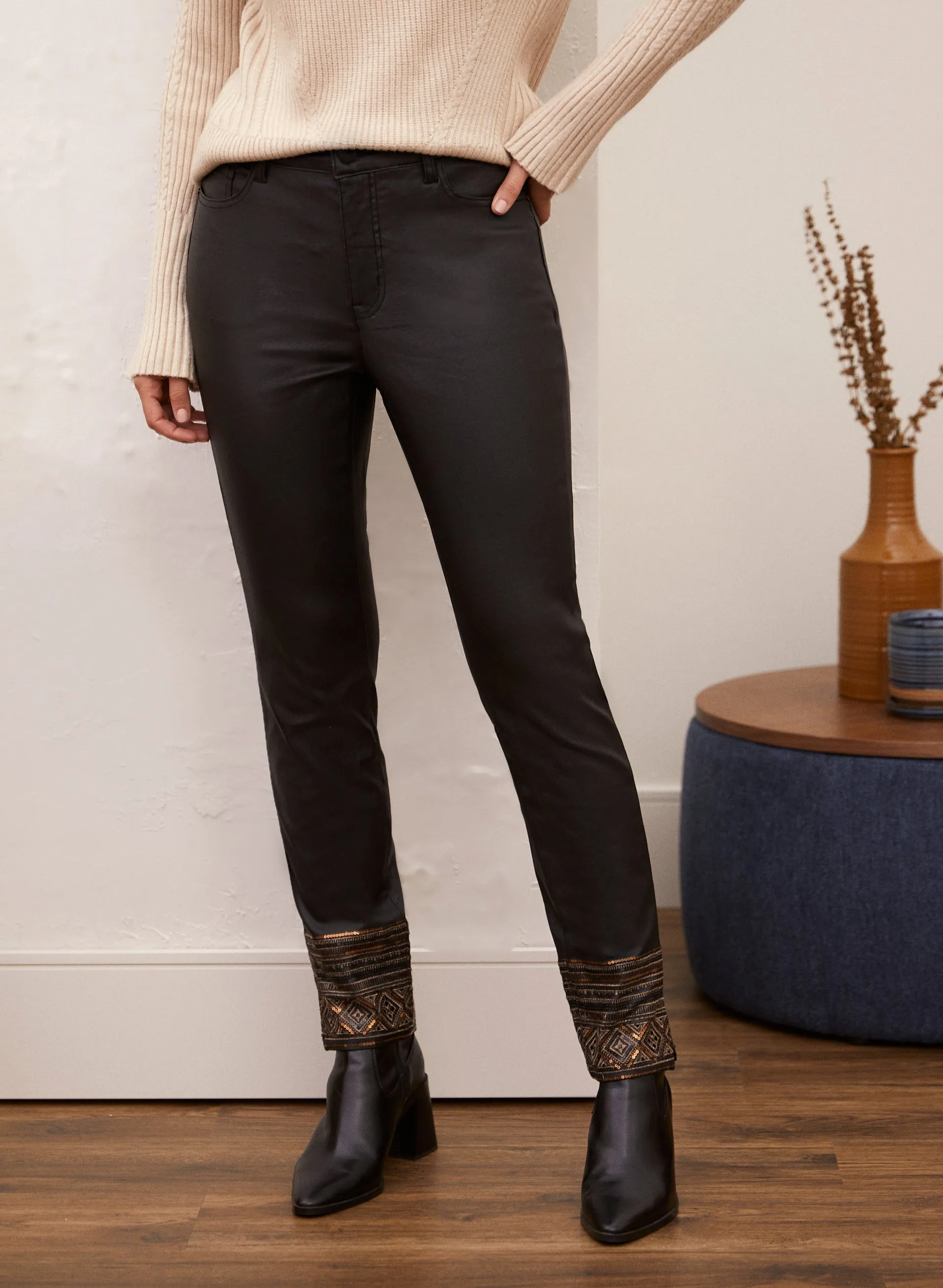 Coated Slim Leg Jeans sold by Laura