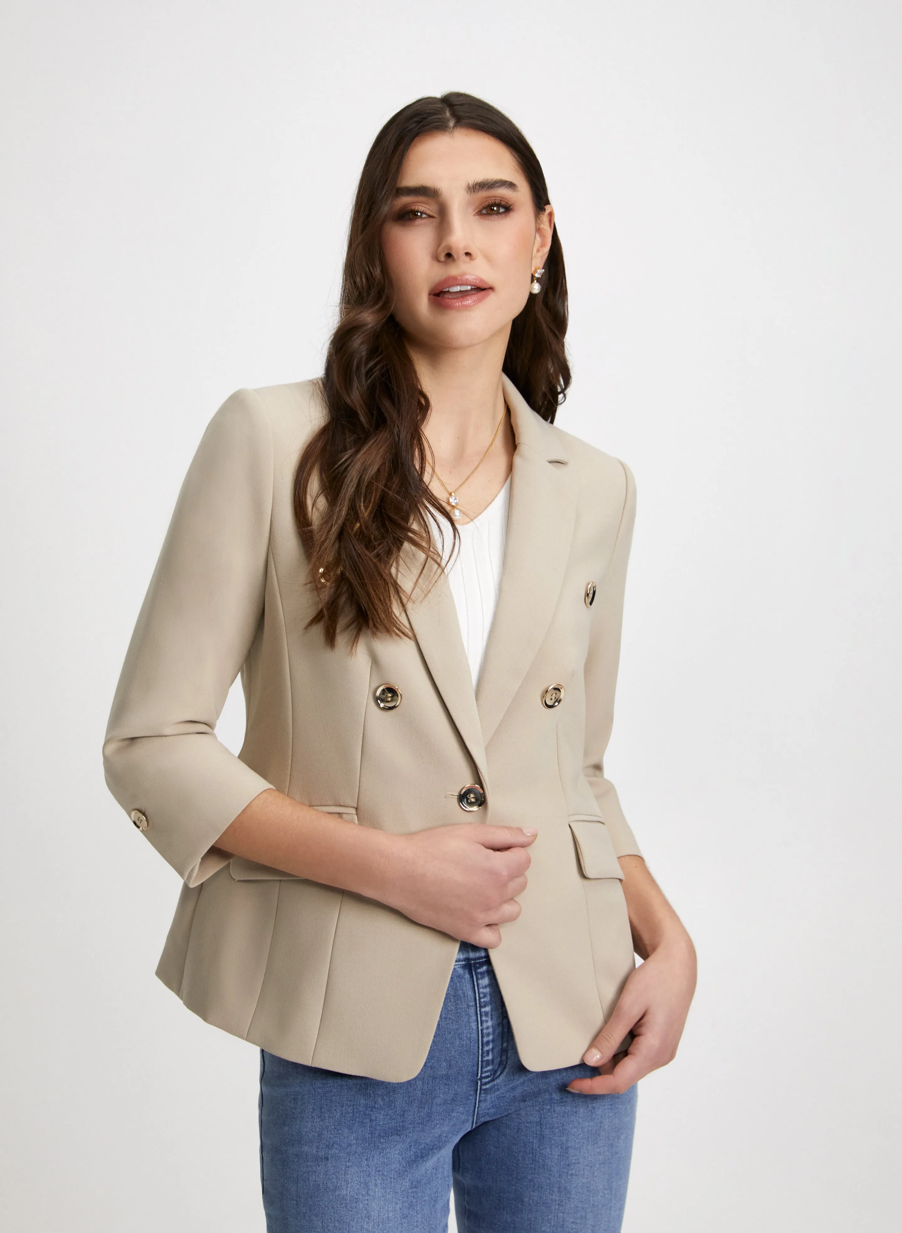 Button Detail 3/4 Sleeve Blazer sold by Laura