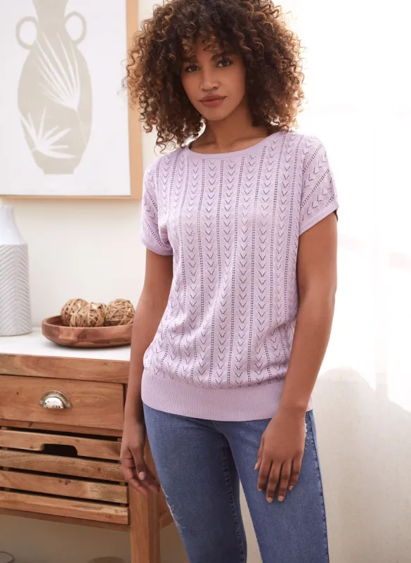 Pointelle Short Sleeve Sweater sold by Laura