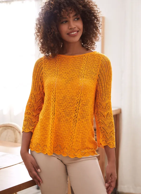 3/4 Sleeve Pointelle Sweater sold by Laura