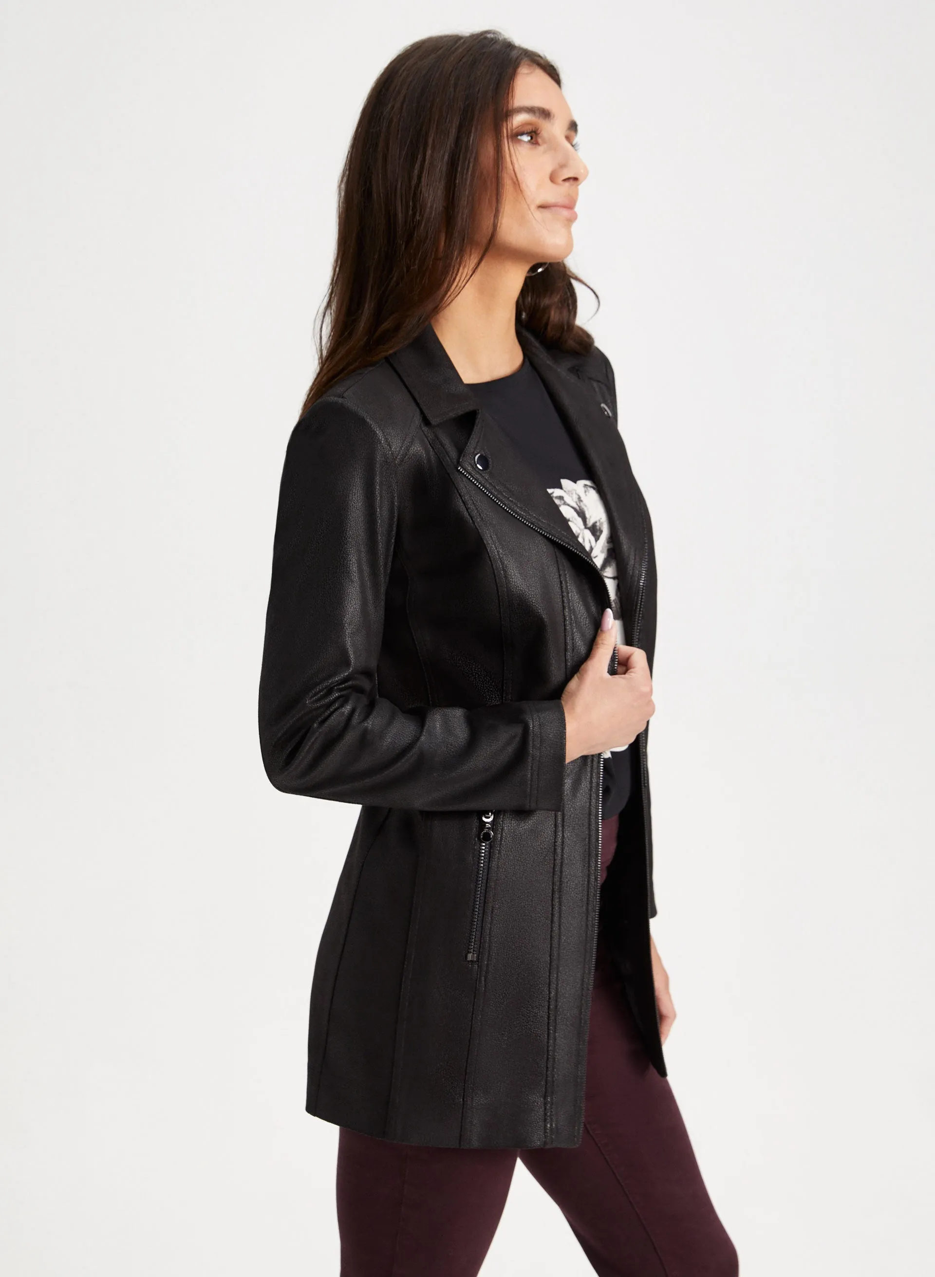 Zip Detail Faux Suede Redingote sold by Laura product image thumbnail 5