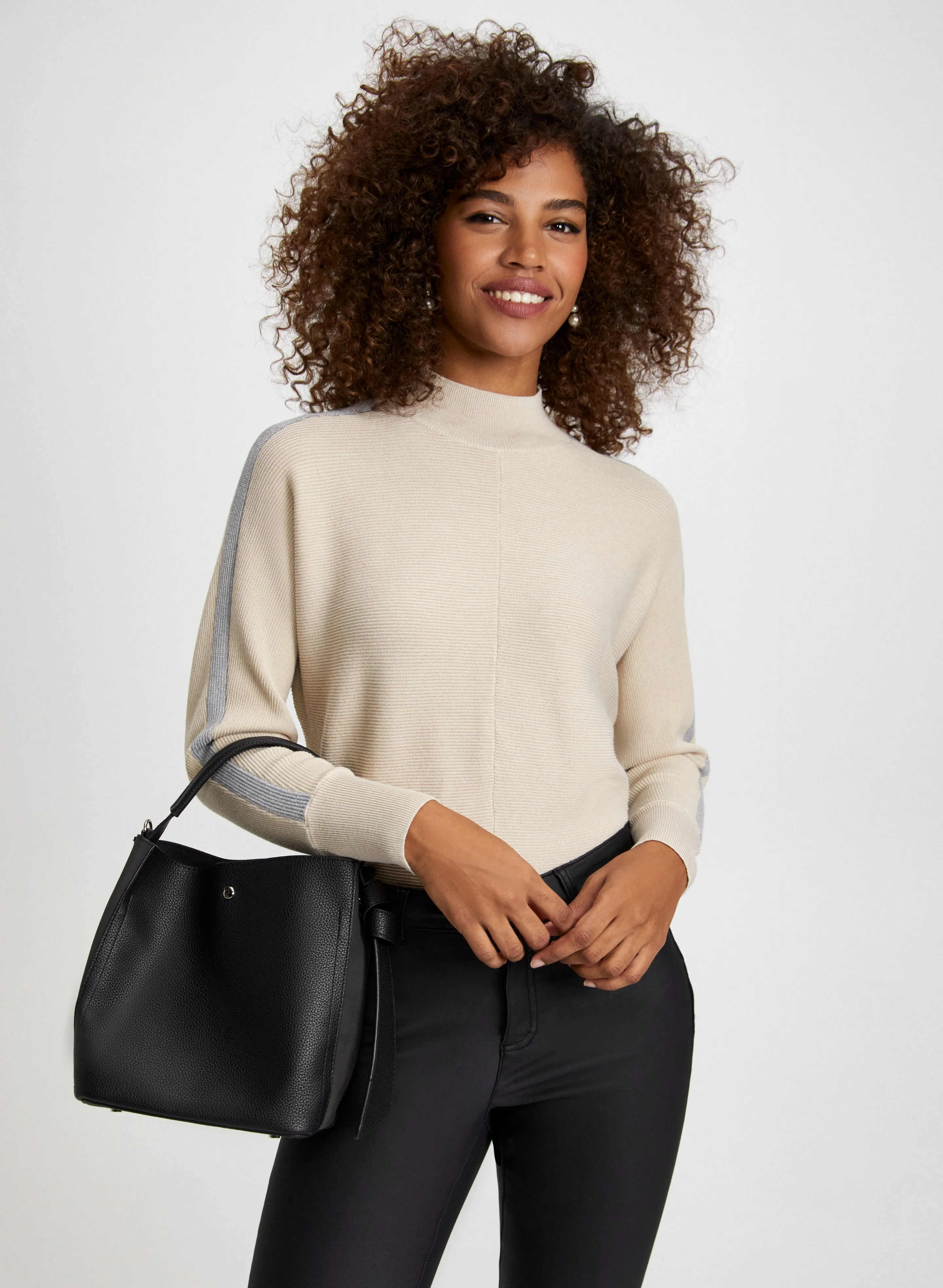 Contrast Stripe Mock Neck Sweater sold by Laura