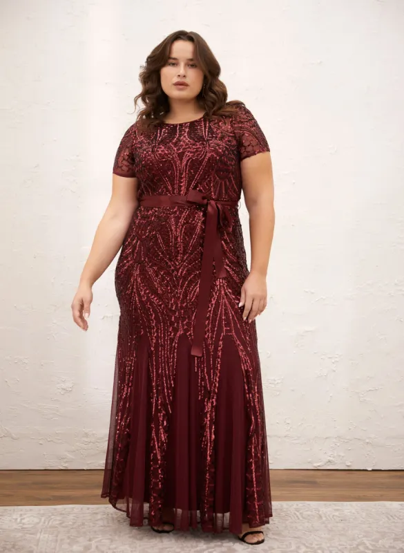 Belted Sequin Mesh Dress sold by Laura