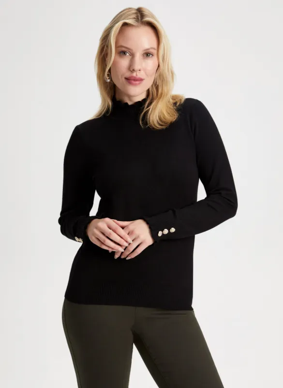 Ruffled Mock Neck Sweater sold by Laura