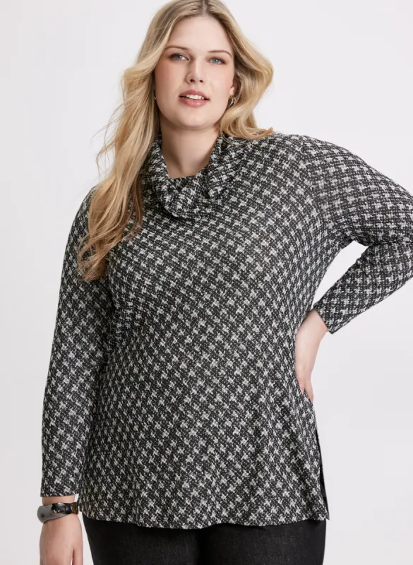 Cowl Neck Jacquard Knit Top sold by Laura