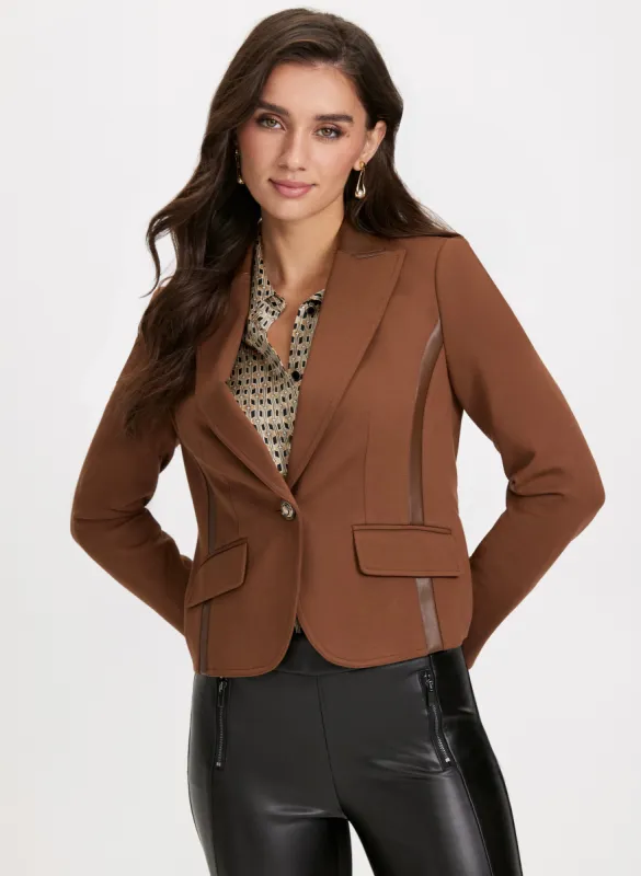Vegan Leather Trim Blazer sold by Laura