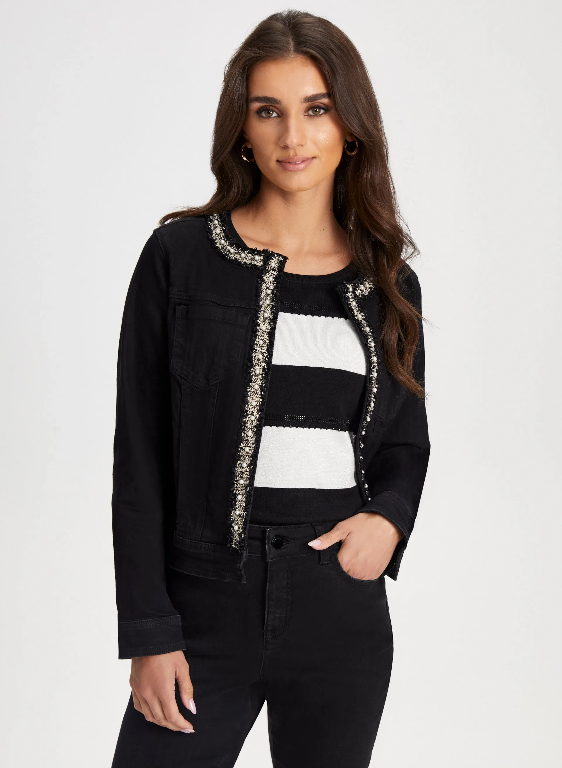 Embellished Trim Denim Jacket sold by Laura