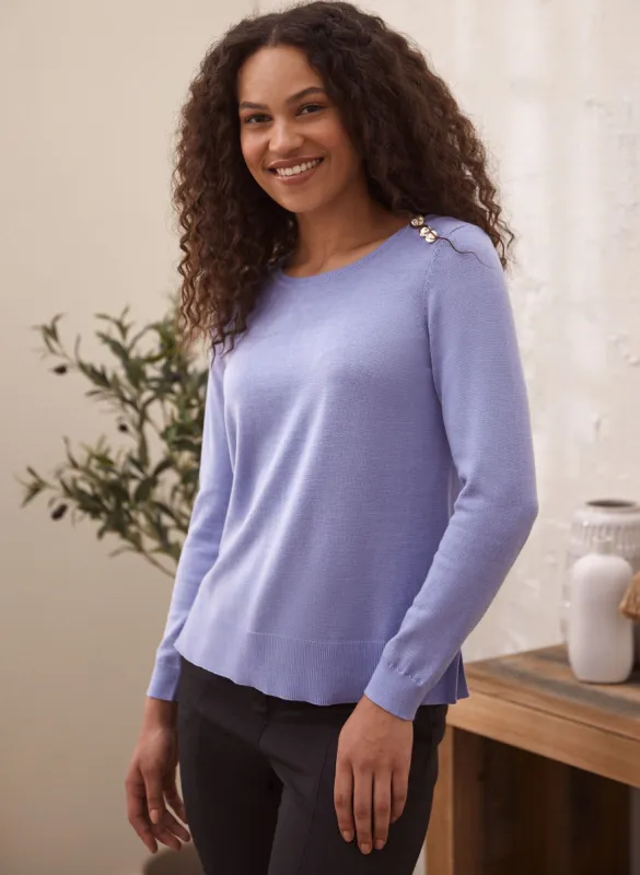 Button Detail Crew Neck Sweater sold by Laura