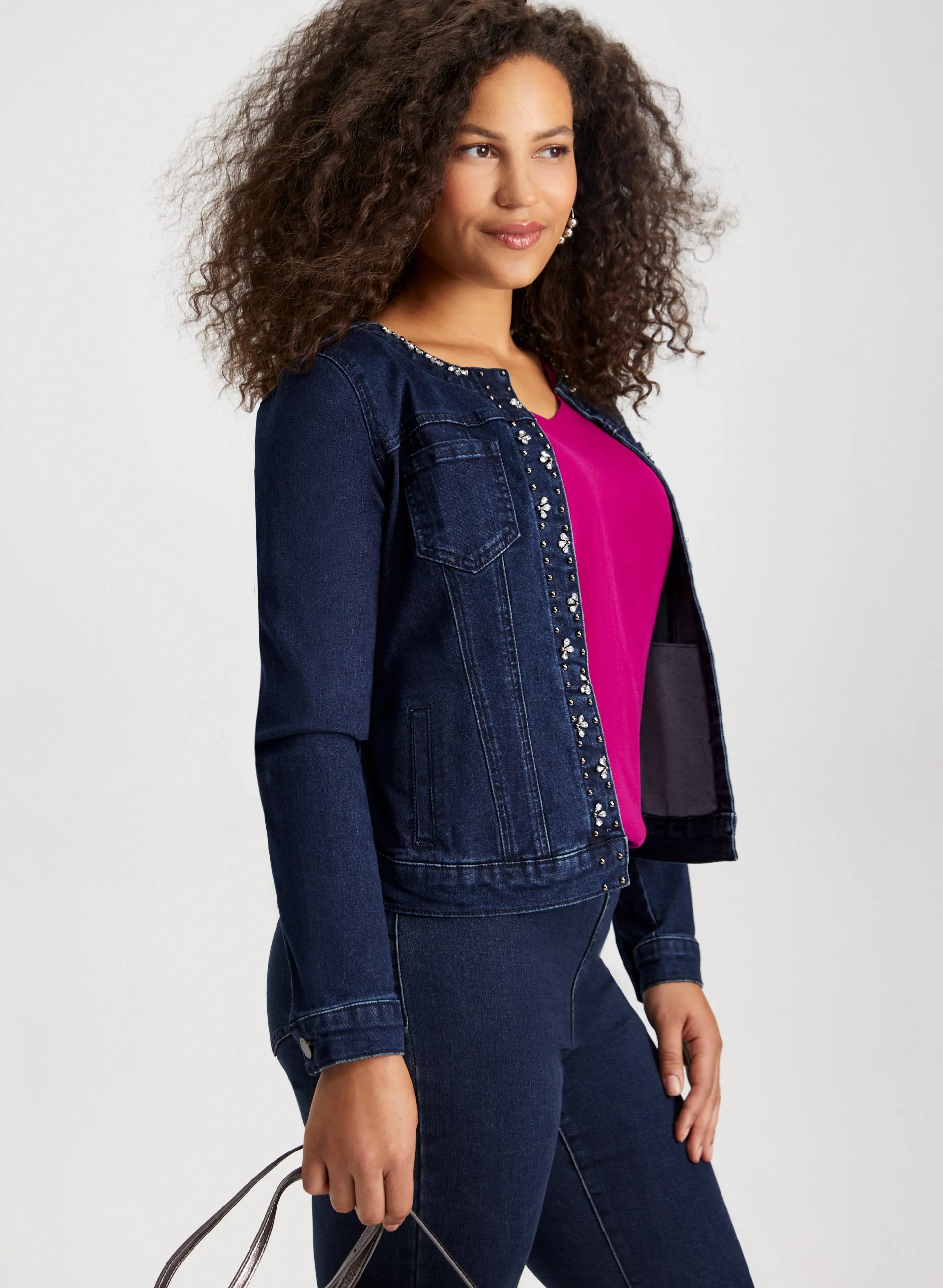 Rhinestone Cluster Trim Denim Jacket sold by Laura product image thumbnail 5