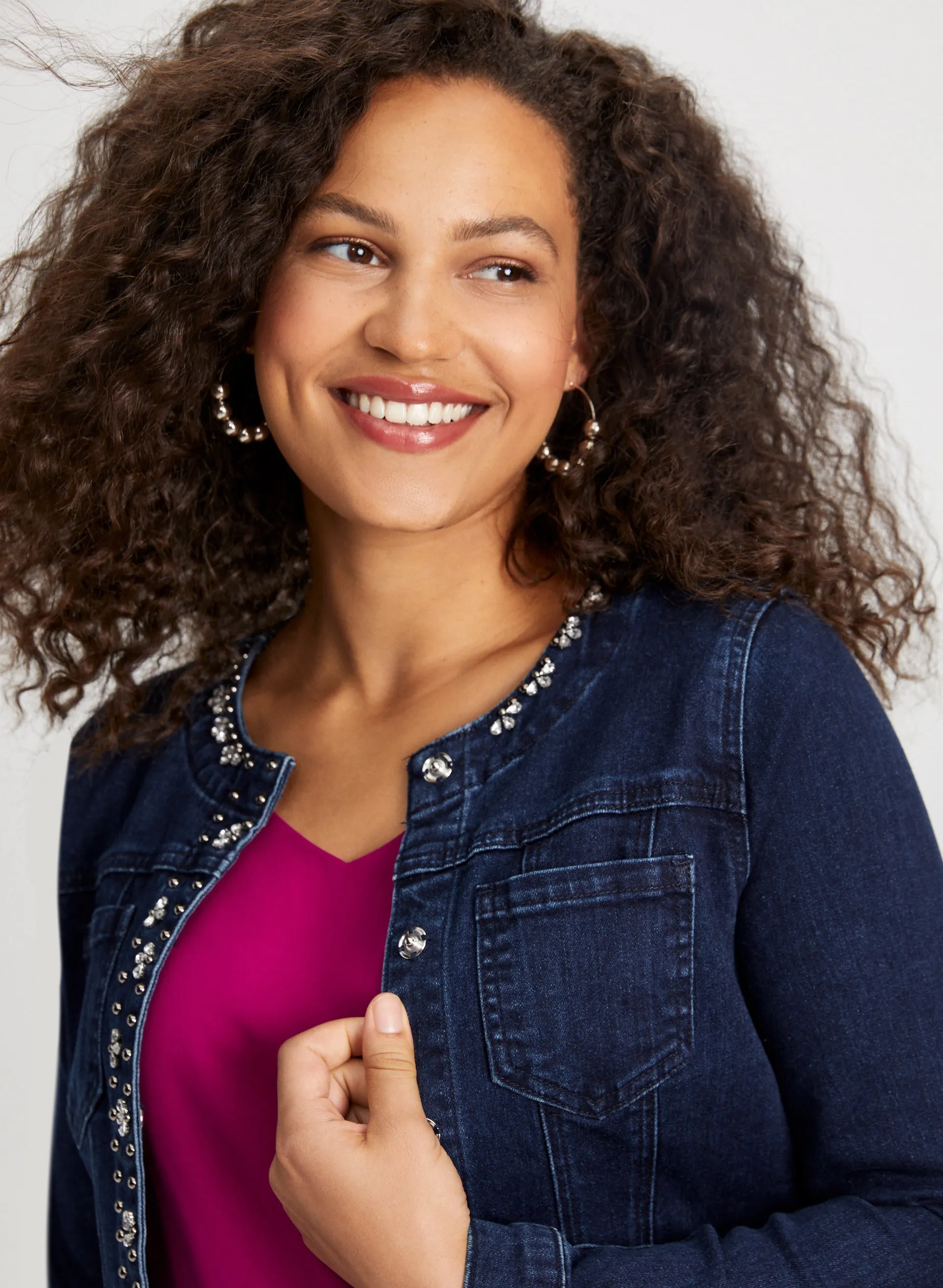 Rhinestone Cluster Trim Denim Jacket sold by Laura product image thumbnail 4