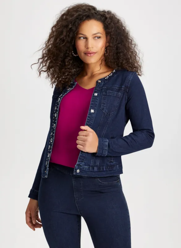 Rhinestone Cluster Trim Denim Jacket sold by Laura