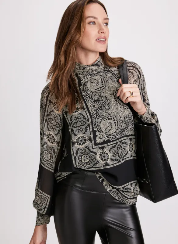 Scarf Print Mock Neck Blouse sold by Laura