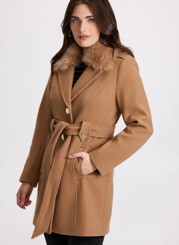 Wool-Blend Faux Fur Collar Coat sold by Laura