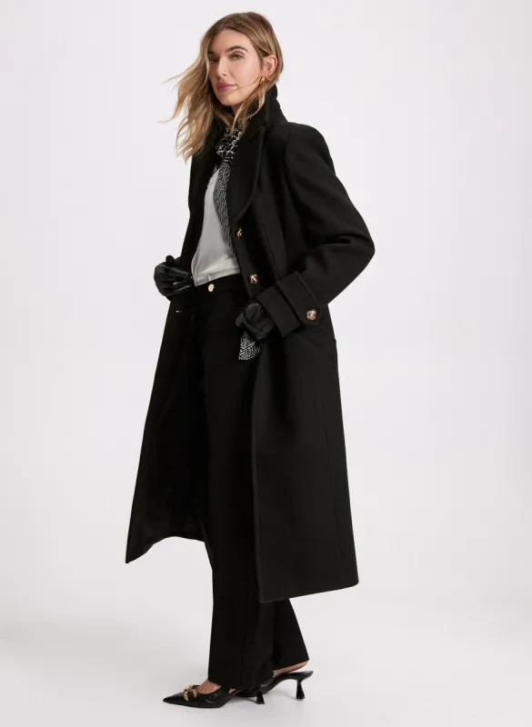 Embossed Button Wool-Blend Coat sold by Laura