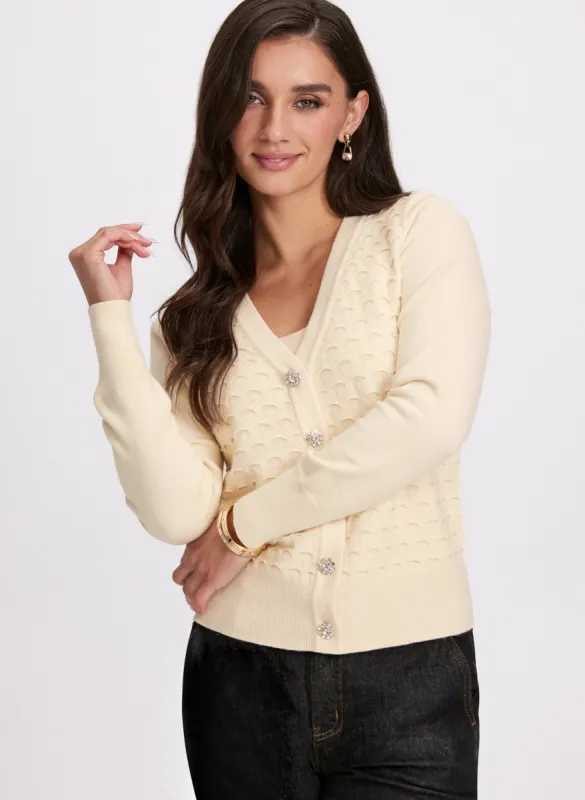 Rhinestone Button Stitch Detail Cardigan sold by Laura