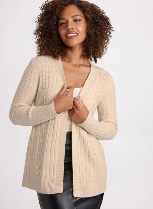Pearl Embellished Cable Knit Cardigan sold by Laura
