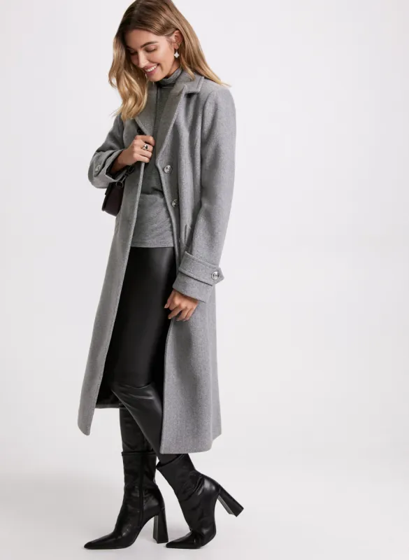 Embossed Button Wool-Blend Coat sold by Laura