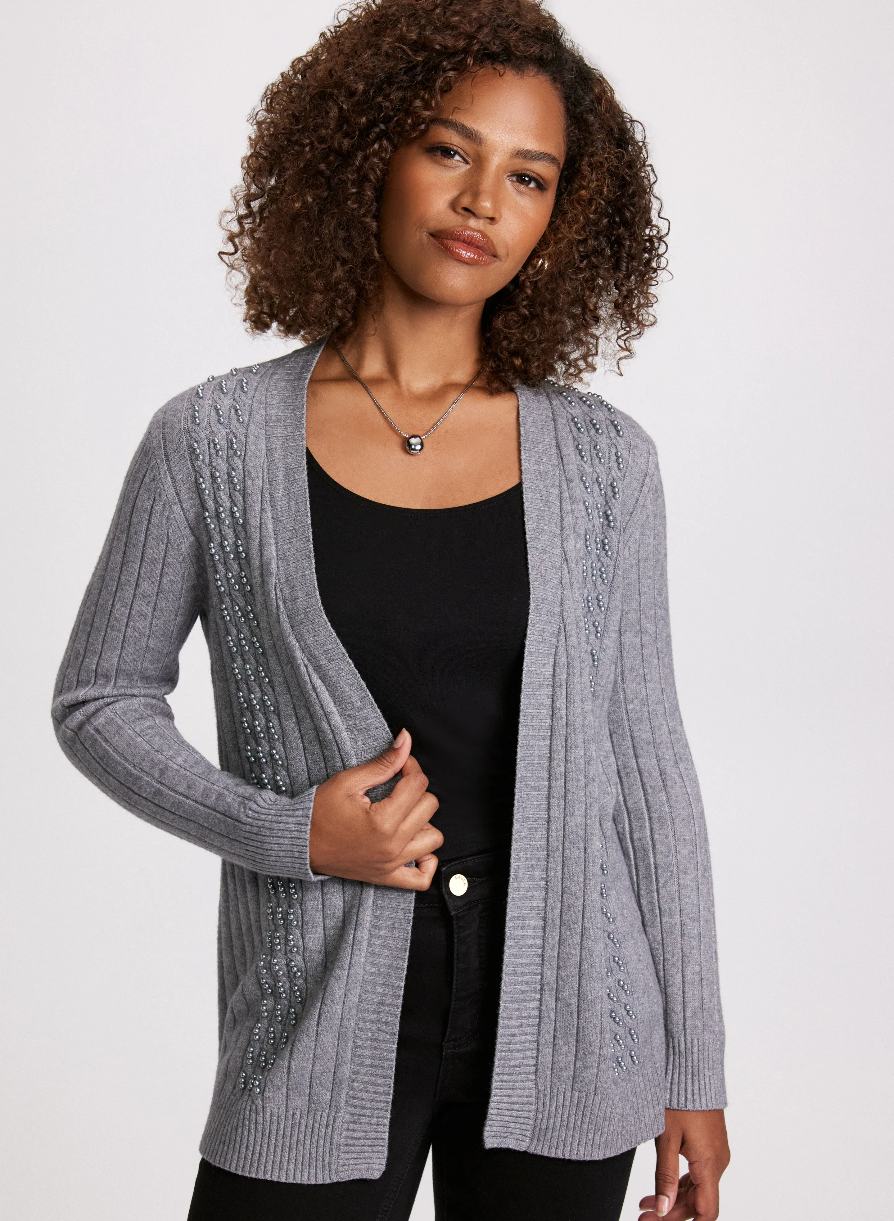 Pearl Embellished Cable Knit Cardigan sold by Laura product image thumbnail 5