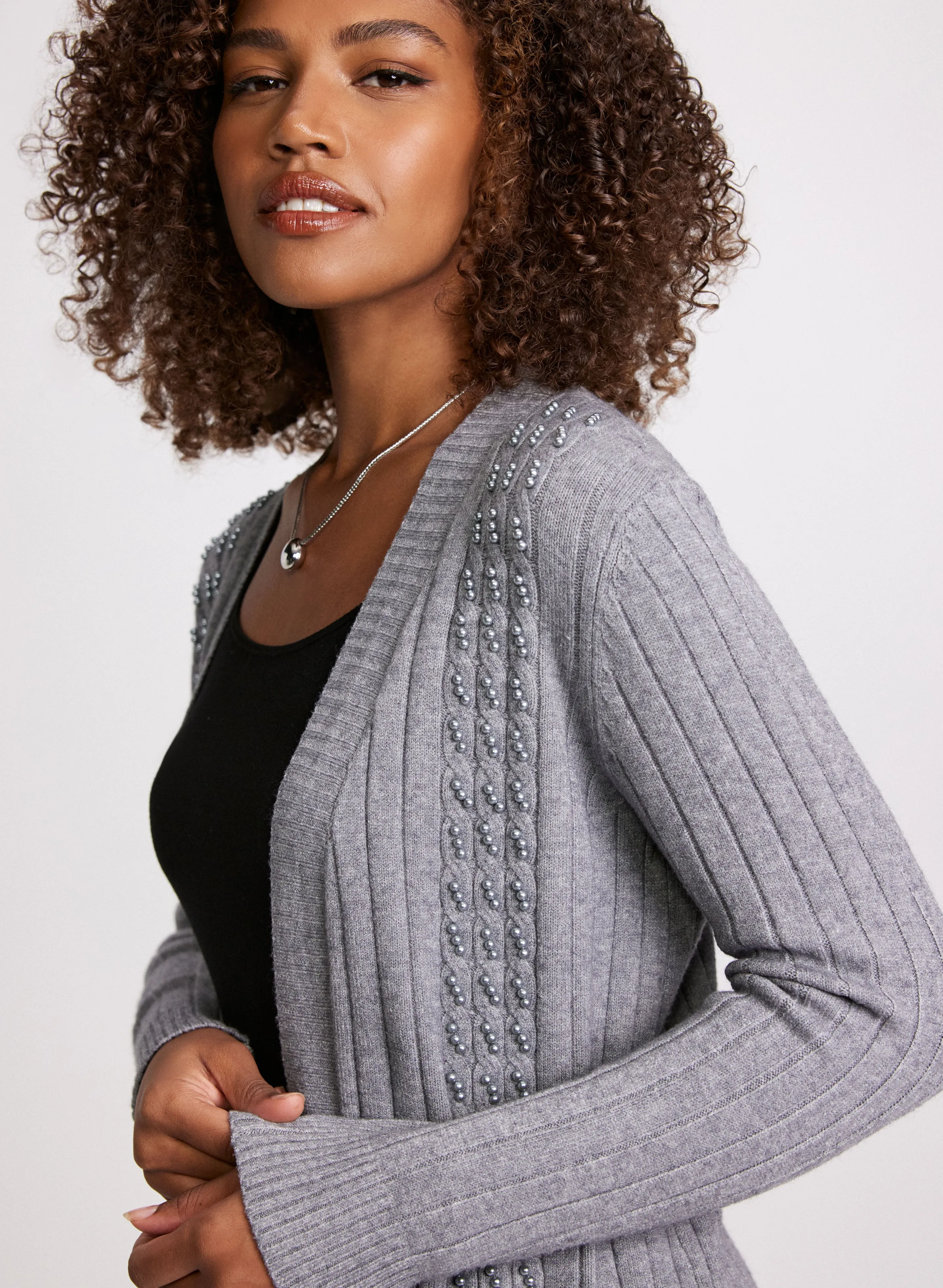 Pearl Embellished Cable Knit Cardigan sold by Laura product image thumbnail 2