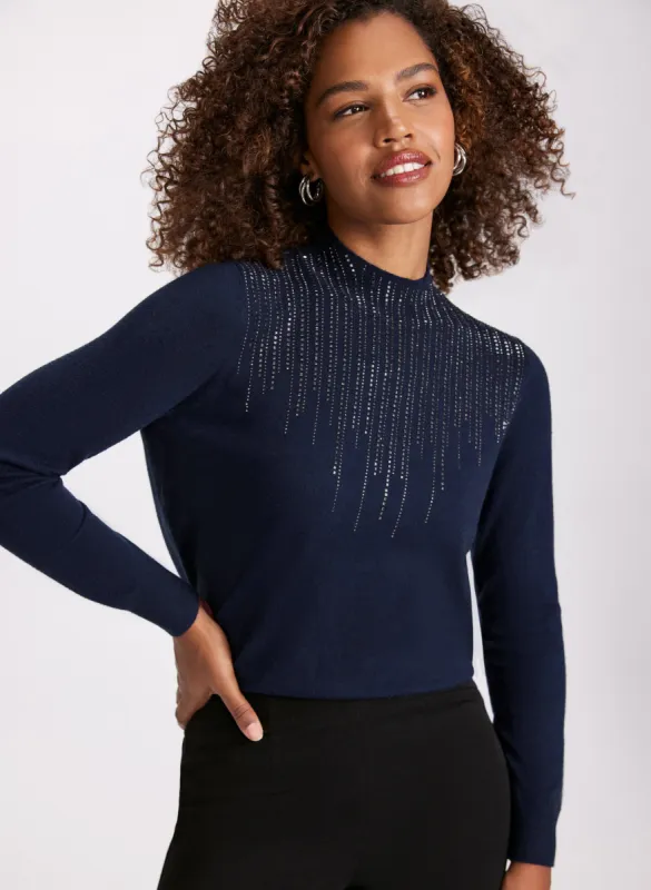 Rhinestone Mock Neck Sweater sold by Laura