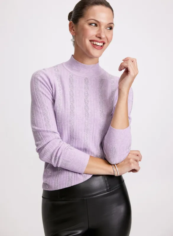 Rhinestone Embellished Ribbed Knit Sweater sold by Laura