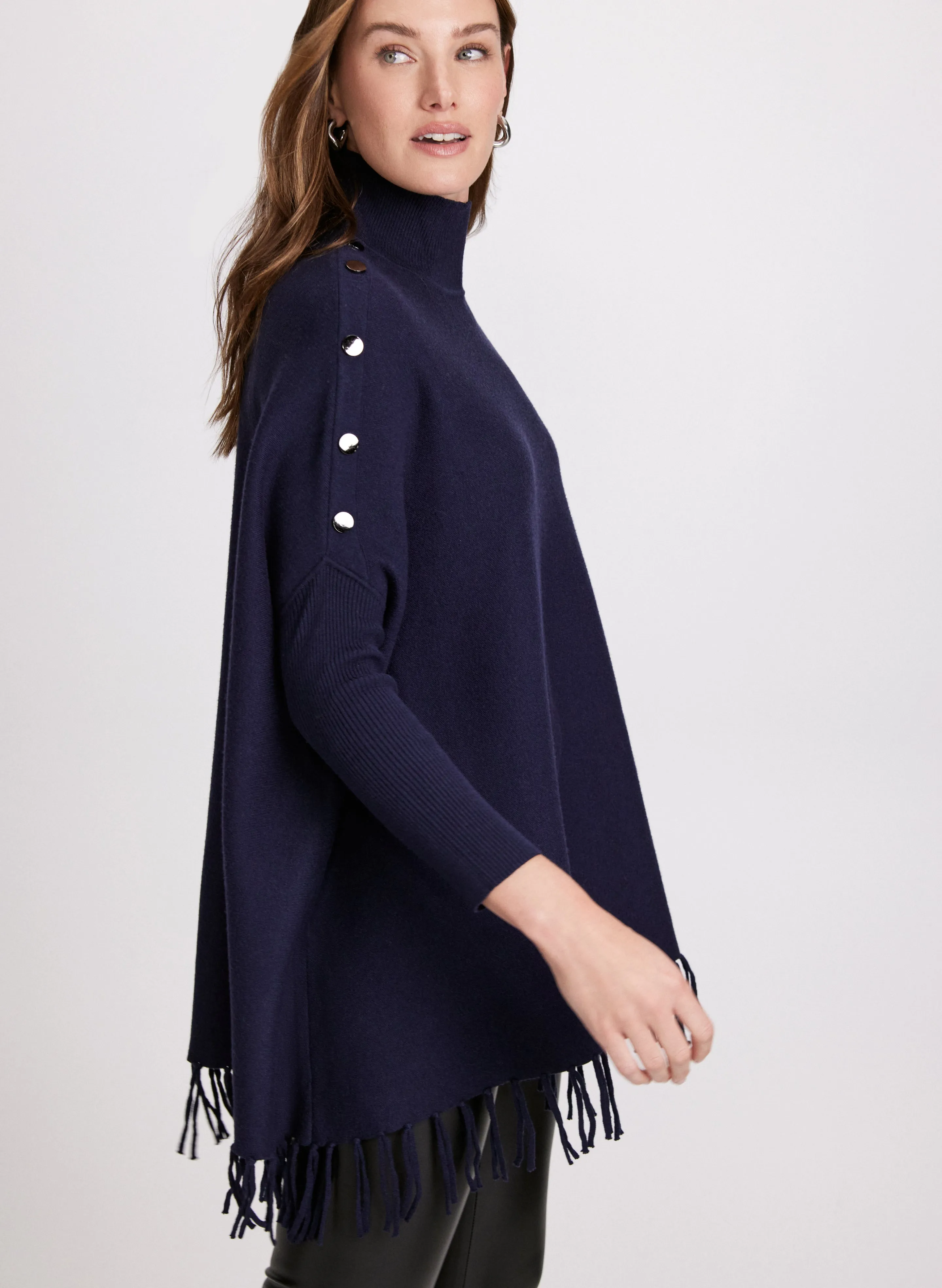 Mock Neck Fringe Detail Sweater sold by Laura