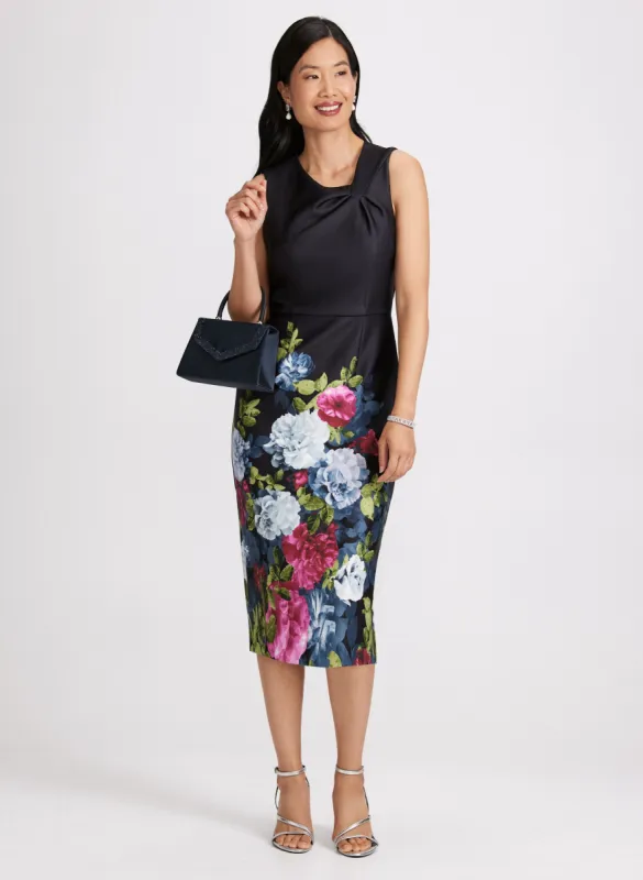 Floral Twist-Neck Sheath Dress sold by Laura