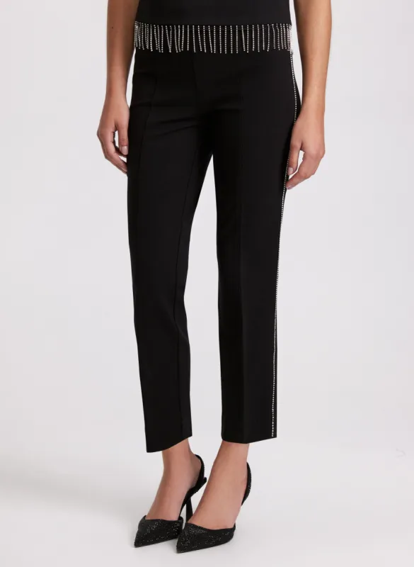 Sofia Rhinestone Trim Slim-Leg Pants - Short sold by Laura