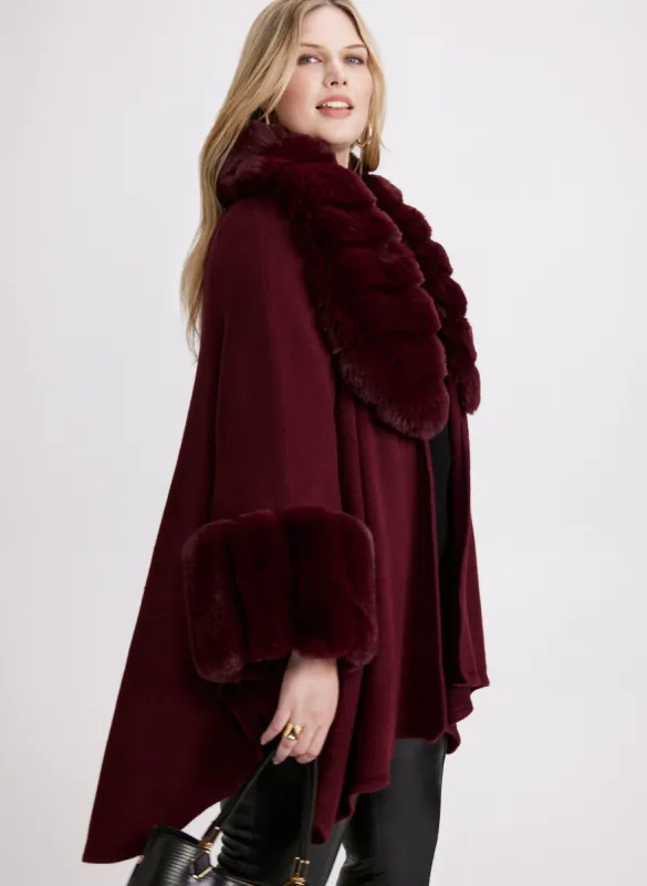 Faux Fur Trim Poncho sold by Laura