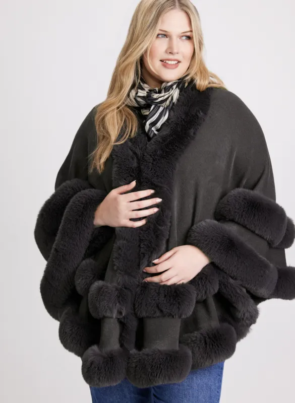 Faux Fur Double Border Poncho sold by Laura