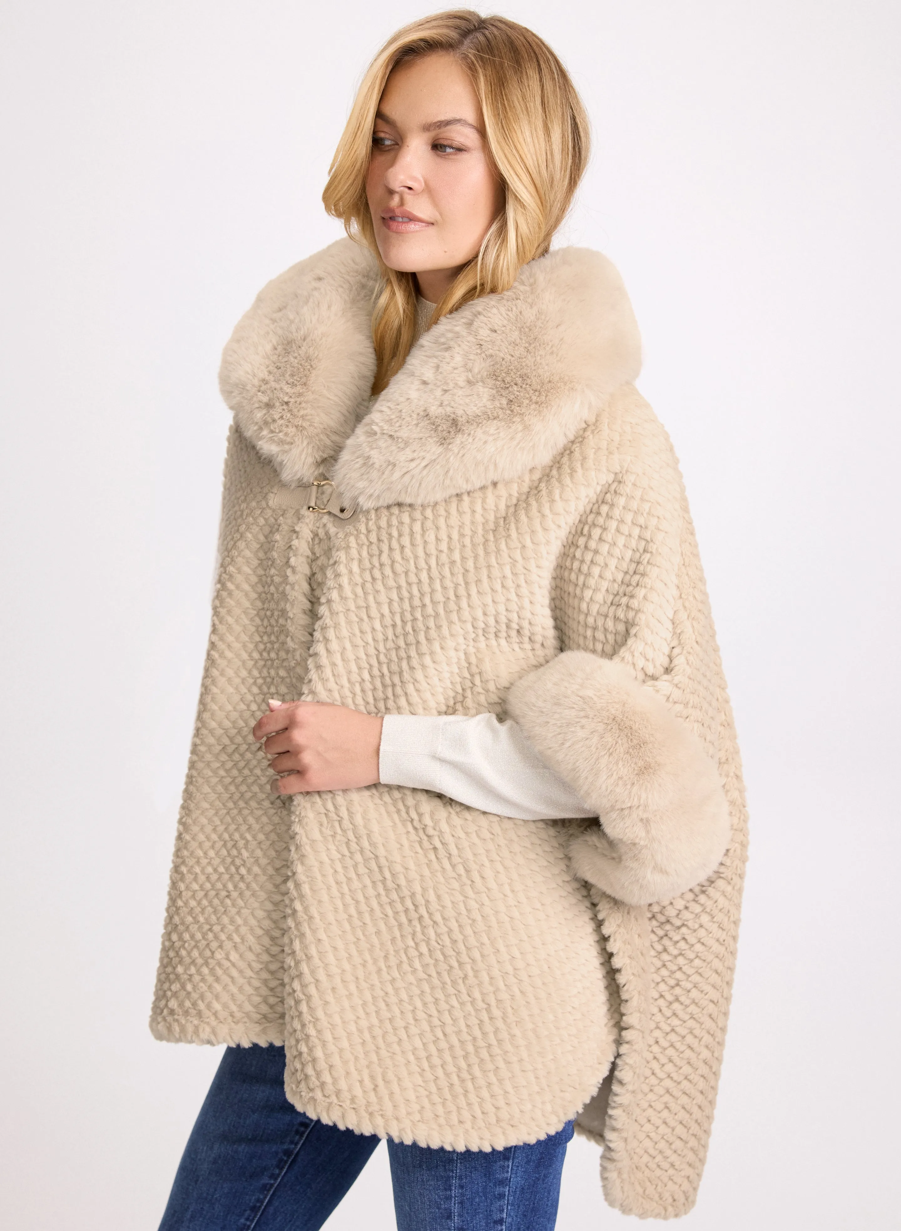 Quilted Faux Fur Trim Poncho sold by Laura product image thumbnail 2
