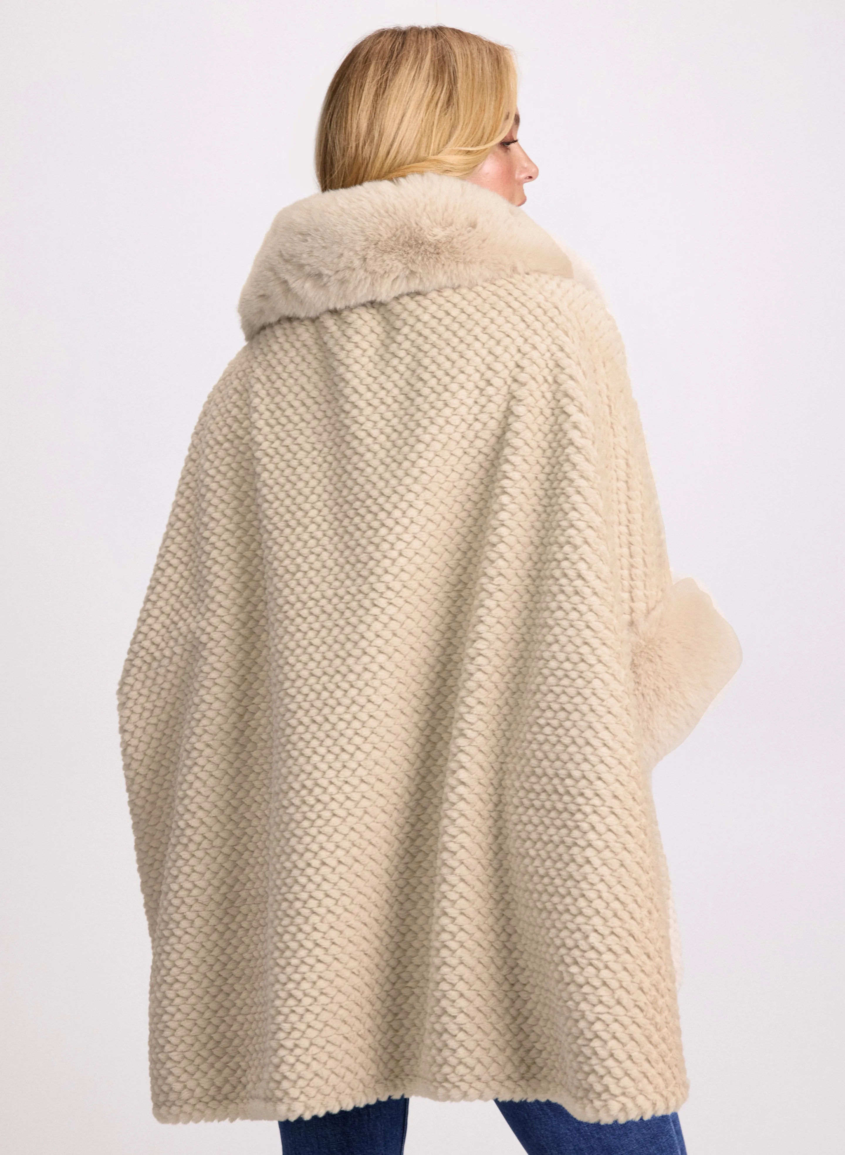 Quilted Faux Fur Trim Poncho sold by Laura product image thumbnail 3